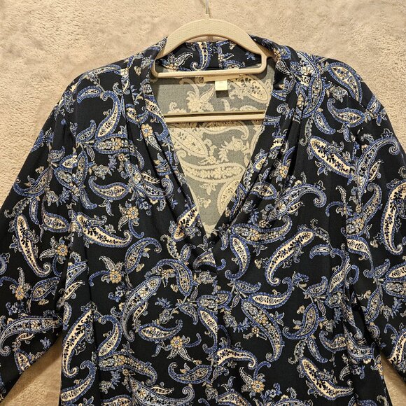 Charter Club Blouse Tunic Womens XXL Blue Paisley slinky flowy V-neck boho - Picture 10 of 13